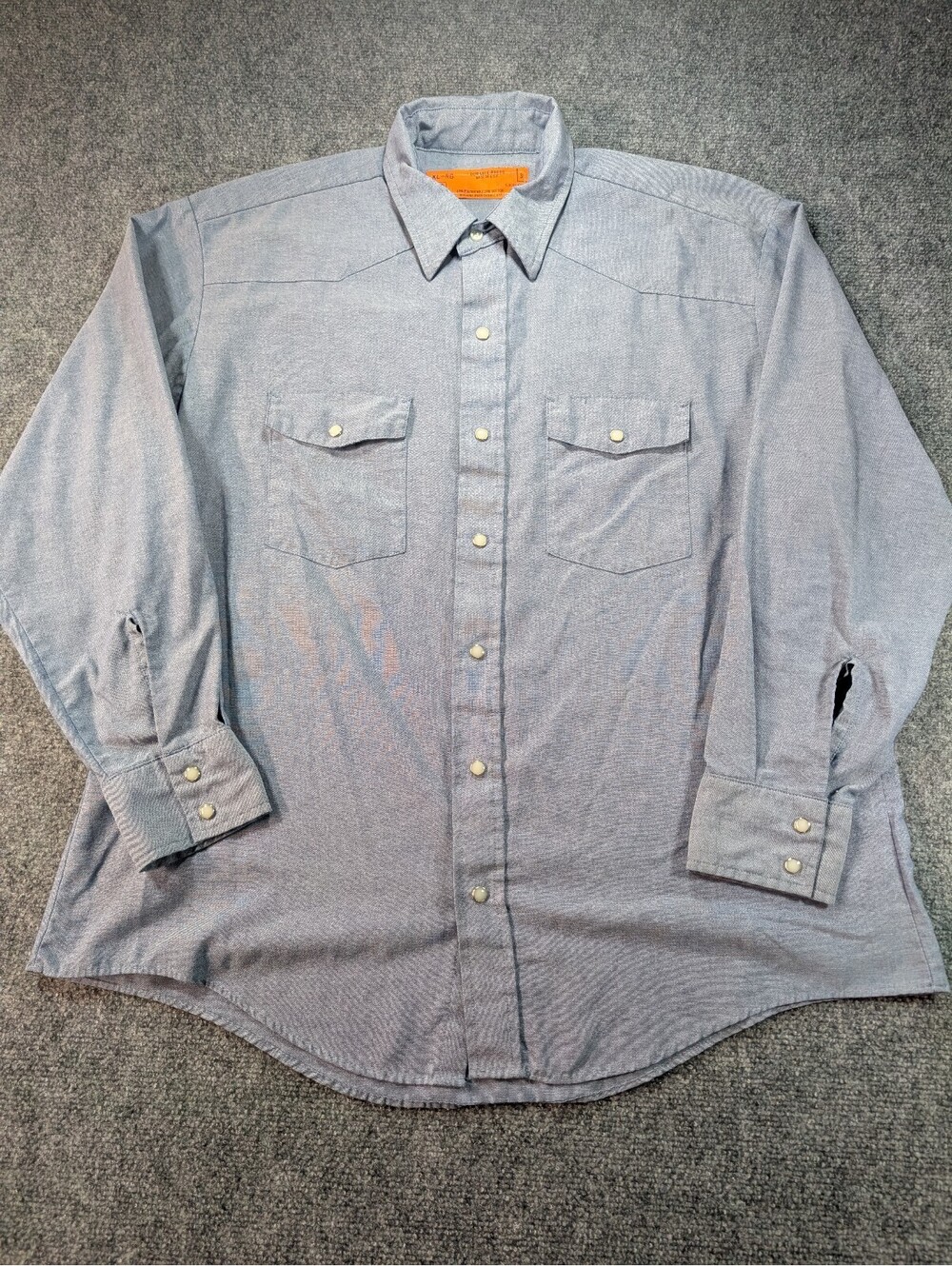 Vintage Red Kap Mens XL Light Blue Chambray Pearl Snap Shirt Workwear Utility